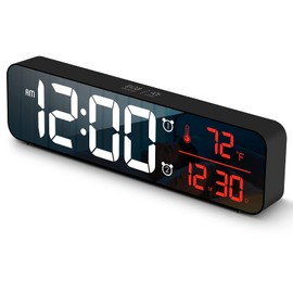 Digital Clock, Clock for Bedroom, Digital Wall Clock, Clocks for Living Room Decor, Desk Clock, Table Clock, Digital Clock Large Display, Smart Alarm Clock for Office Red (Wired Black+Red Digit)