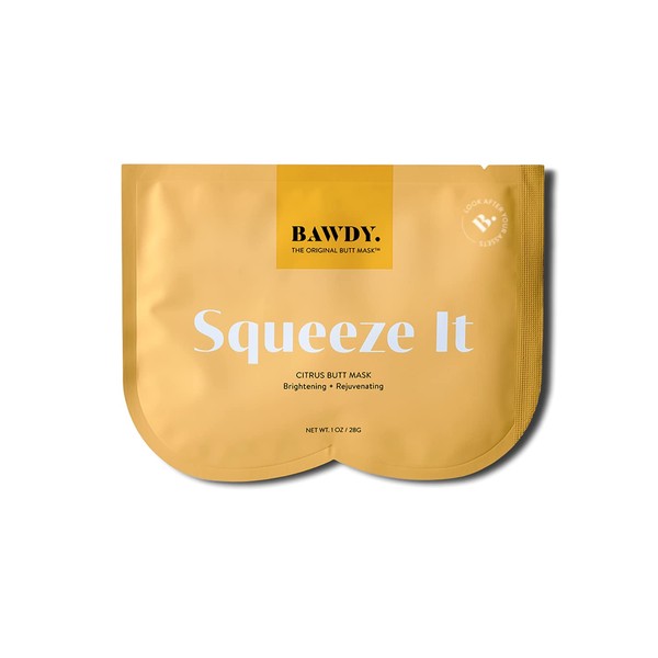 BAWDY Squeeze It - Citrus Beauty Butt Mask - Illuminating + Rejuvenating Bum Mask - 2 Sheets, One for Each Cheek - Clean Beauty Mask for Your Butt (2 Sheets - Single Use)