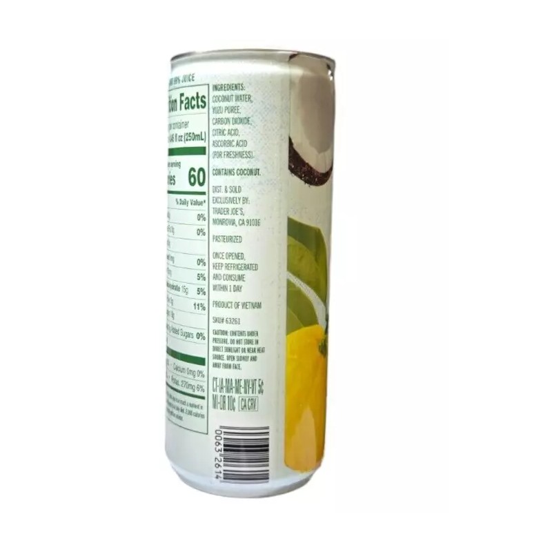 Trader Joe's SPARKLING COCONUT WATER with YUZU 8.45 FL OZ