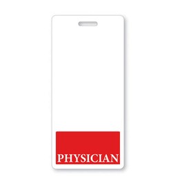 Red Physician Badge Buddy - Vertical - Heavy Duty Spill Proof & Tear Resistant Cards - Double Sided- Quick Role Identifier ID Buddies for Physicians - Printed in The USA by Specialist ID