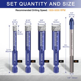 9 Pcs Diamond Drill Bit Set for Porcelain, Ceramic, Tile, Glass, Granite, Concrete, Masonry, Stone, with Hex Shank Tile Drill Bits, Premium Industrial Diamond Grit, for Efficient Precise Drilling