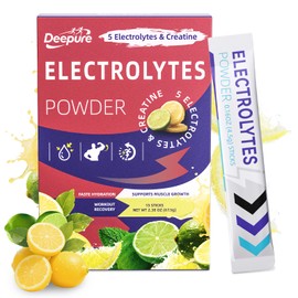 Deepure 5 Elements Electrolytes Hydration Drink Powder - Potassium & Sodium with Sugar Free Mix for Rapid Rehydration Plus Magnesium L-Threonate Supporting Sports Recharge Revitalize Energy 15 Sticks