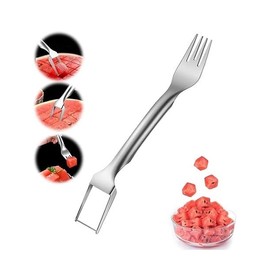 MUESO Stainless Steel Watermelon Cutter – Dual-Head Slicer and Fork Tool, Summer Fruit Cutting Tool for Home Kitchens (2-Pack)