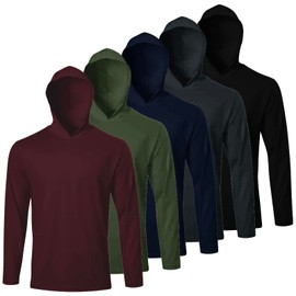LeeHanTon 5 Pack Men's Hoodie Long Sleeve Dry-Fit Moisture Wicking T-Shirts Sun Protective Fishing Hiking Running Workout Active Shirts L