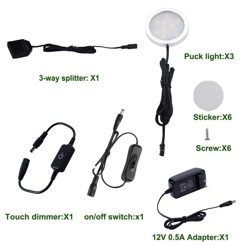 AIBOO Under Cabinet LED Puck Lighting Kit Black Cord with