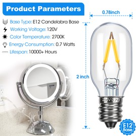 Meonum 2 Clear Makeup Mirror Replacement LED Bulbs, E12 Candelabra Base T20 Light Bulbs, 0.7W 120V Replacement Bulbs Compatible with BE66 /BE67 Series and BE18LC /BE18XN /BE18LCX /BE104X Series