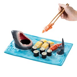 Shark Sushi Plate - Hand-Painted Ceramic, Lead-Free, Food-Safe, Microwave/Oven/Freezer/Dishwasher Safe
