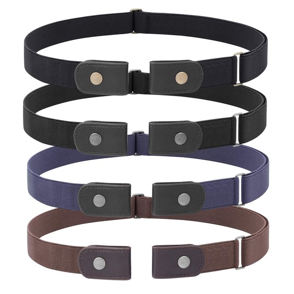 4 Pieces No Buckle Stretch Men, Women Belt for Jeans