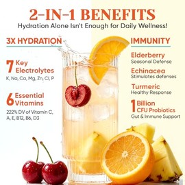 Venture Pal 2-in-1 Hydration Packets + Immune Electrolytes Powder with 7 Electrolytes & 6 Vitamins, Elderberry, Echinacea | Liquid Daily IV Drink Mix 