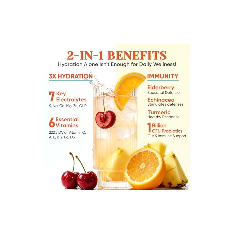 Venture Pal 2-in-1 Hydration Packets + Immune Electrolytes Powder with