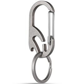 TISUR Titanium Carabiner Keychain Clip, Bottle Opener Keychain Multitool, Heavy Duty Car Keys Chain Tactical (QE01 Grey)