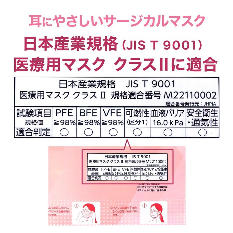 Hasegawa Watayuki Surgical Mask, Easy to Ear, Non-woven Fabric, 6.9