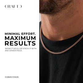 CRAFTD | Rose Gold Cuban Link Chain | Durable 18K Rose Gold & 316L Stainless Steel | Waterproof, Heat & Sweat Resistant | Gifts for Men | Men's Jewelry | Width 4MM | Length 23.5”