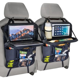 Tsumbay Car Backseat Organizer with Tablet Holder,9 Storage Pockets Foldable Table Tray Seat Back Protectors Kick Mats -600D Oxford 2 Pck