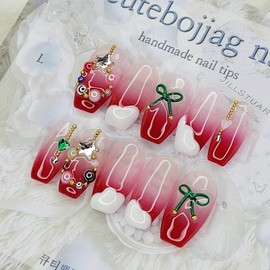 Christmas handmade nail tips - Square M / 크리스마스 소복소복 수제네일팁 - 스퀘어M