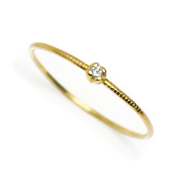 K18 Yellow Gold Ring with Diamond 0.8mm, Extra Fine Point,