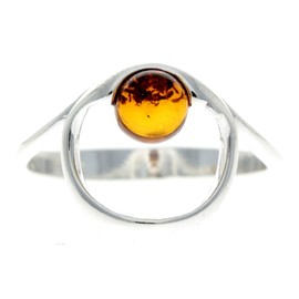 SilverAmber Jewellery - 925 Sterling Silver and Cognac Baltic Amber Adjustable Modern Designer Ring - GL718A