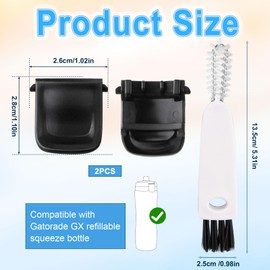 PEUTIER 2pcs Clip for Gatorade GX Bottle with 3-in-1 Cup Lid Cleaning Brush, Replacement Water Bottle Lid Clasp Bottle Mouth Fastener to Fasten The Lid Accessories Compatible with Gatorade GX