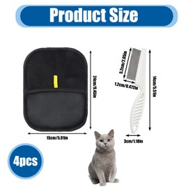 GZGRYTRC 3Pcs Pet Hair Removal Glove, Electrostatic Pet Hair Remover Glove with Comb, Cat Grooming Glove and Dog Hair Remover, Static Removal Gloves for Pet Hair on Clothes and Furniture