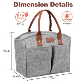 Lunch Box for Women Insulated Thermal Lunch Tote Bag Durable Large Lunch Bags Container Drinks Holder for Adults Men Work Picnic Beach Park, Grey