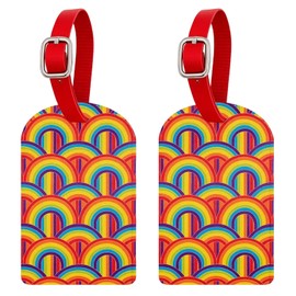 Luggage Tags, 2 Pcs PU Leather Baggage Labels Luggage Labels Luggage Tags for Suitcases with Name ID Card, Travel Accessories for Travel Bag, Preventing Loss of Bags (Wavy Rainbow)