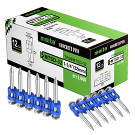 meite MTSD-32 12 Gauge 1-1/4" Length .118" Shank Diameter Mechanical Galvanized Smooth Shank Plastic Collated Concrete and Steel Drive Pins for Concrete Framing Nailers 1000 PCS/Box (1 Case - 10 Box)