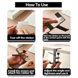 KISOY Desk Purse Hook,Purse Hook for Table Purse Hanger Desk Clamp Headphone Holder, Adjustable Table Hook Hanger for Bags and Accessories (Style1(Black), 4)