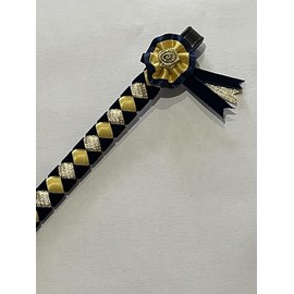 IV Horse Velvet and Satin Browbands with Mini Rosettes sizes small pony to extra full (Navy Gold Lurex Gold, Extra Full)