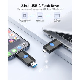 128GB USB Flash Drive JUANWE Type C & Type A Dual Port USB 3.1 Thumb Drive 150MB/s High Speed Transfer Memory Stick for Phone, Laptop, Tablet, Blue