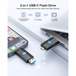 128GB USB Flash Drive JUANWE Type C & Type A Dual Port USB 3.1 Thumb Drive 150MB/s High Speed Transfer Memory Stick for Phone, Laptop, Tablet, Blue