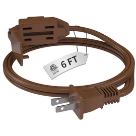 PLUGTUL Indoor Brown Extension Cord 6 Feet, 3-Outlet Household Extension Cord, 2 Prong, 16Gauge, 3 Polarized Outlets with Safety Cap Protect for Home Office, 16/2 SPT-2 ETL Listed
