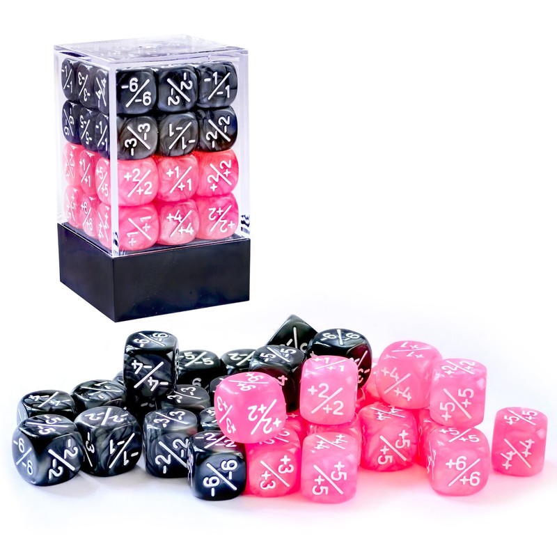 36pcs 12mm Positive and Negative Dice Counters Pink&Black Set, Small