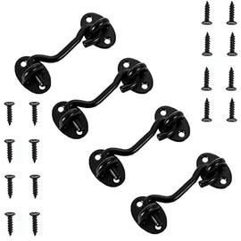 VENGABY Pack of 4 Storm Hooks, Cabin Hooks with Eyelet, Stainless Steel Door Hooks, Window Hooks, Storm Hooks for Swing Door, Wood, Shutters, Wood, Barn Door, Garden Gate, Latch with Mounting (Black,