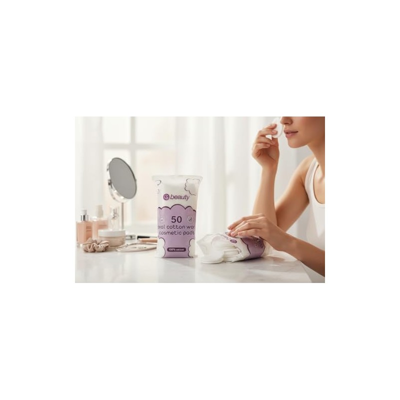 50 Oval Cotton Wool Cosmetic Pads, 100% Cotton - Face