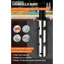 4smile In-ground umbrella base - In Ground umbrella holder, stainless steel - Umbrella stand outdoor base, high load capacity and durable quality