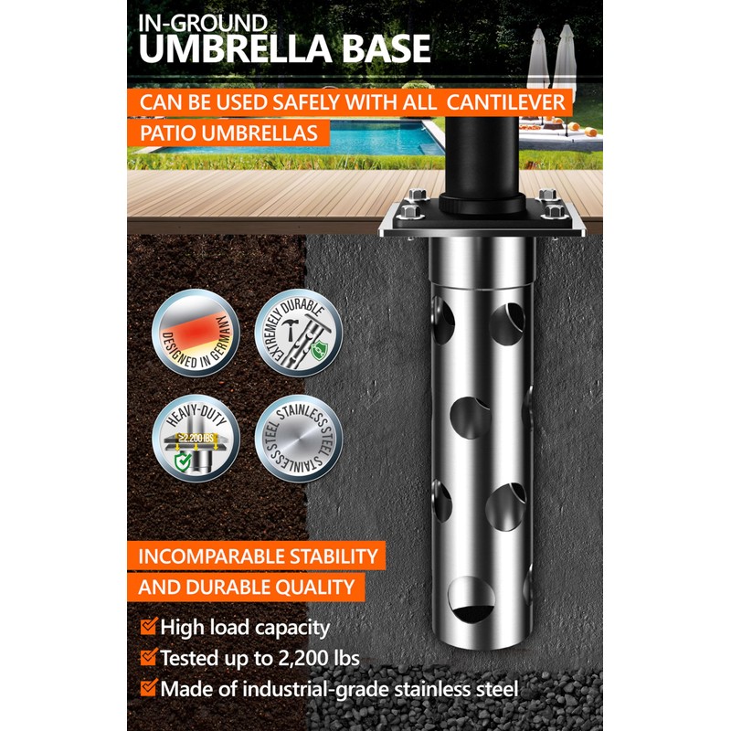 4smile In-ground umbrella base - In Ground umbrella holder, stainless