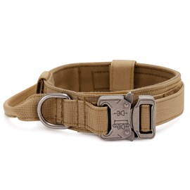 G-raphy Tactical Dog Collar Training Nylon Dog Collar Adjustable with Control Handle and Metal Buckle for Dogs (L, Brown)