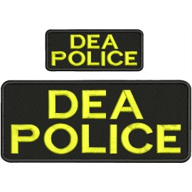 D E A POLICE EMBROIDERY PATCHES10X4 and 5x2 HOOK ON BACK Black/Yellow