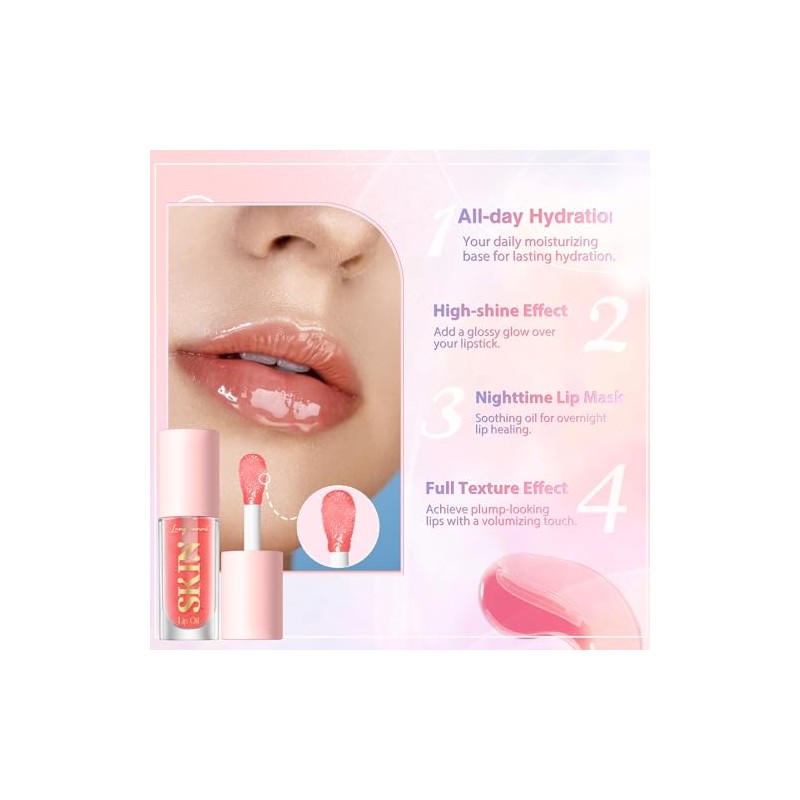 Aceite Hidratante para Labios Lip Oil Gloss, Non-Sticky Fruit Flavored,