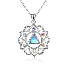 DAYLINLOVE Lotus Blume 7 Chakra Halskette 925 Sterling Silber Yoga Lotus Anhänger Chakra Halsketten für Frauen Balance