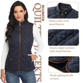 Dilgul - Chaleco acolchado para mujer, cuello alto, con cierre y cierre, Azul, XXL