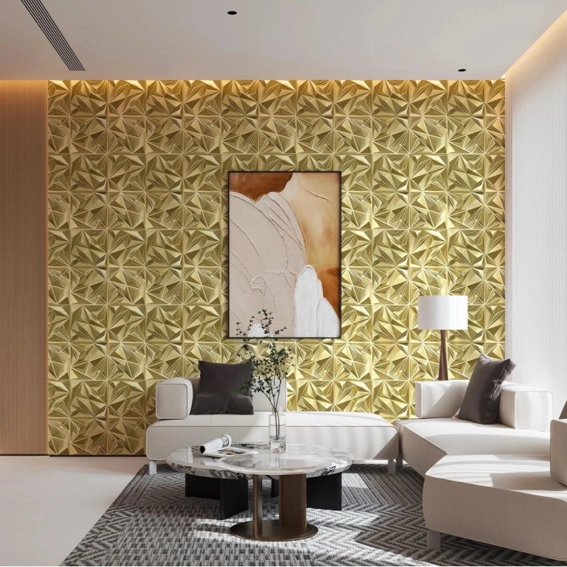 Stickgoo 3D Wall Panels Champaign Gold Diamond Design 12x12 33pc