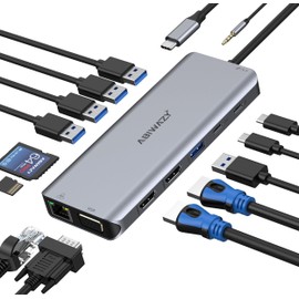 USB C Docking Station Dual Monitor HDMI for Dell HP, Laptop Docking Station Thunderbolt 3/4 Dock USB C Hub Multiport Adapter with 2 HDMI,VGA,Ethernet,5 USB,100W PD,SD/TF, Audio for Lenovo,Surface Go