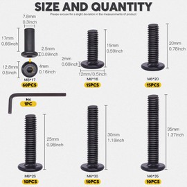 Mardatt 120pcs 5 Sizes M6x16mm/20mm/25mm/30mm/35mm Black Hex Socket Cap Bolts and Barrel Nuts Assortment Kit, Crib Bolts Flat Head Binding Bolt Screw Post for Belt Buckle Leather Furniture