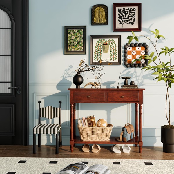 Solid Wood Console Entry Table with 2 Drawers, Accent Sofa
