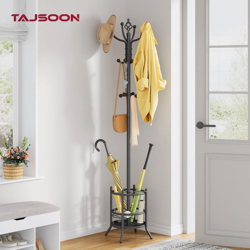 Tajsoon Coat Rack Freestanding with Umbrella Holder,Hangers Stand with 16