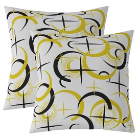 Geometry Circle Pillow Cases Cushion Covers Geometric Throw Pillow Covers 18"x18" Set of 2 Modern Abstract Art Decorative Throw PillowCases Luxury Stripe Lines Yellow Black Grey Decor Cushion Cases