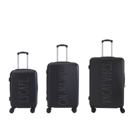Rae Dunn Hardside Expandable Luggage Set | Spinner Wheels | Suitcase | Travel | Telescopic Adjustable Handle, Black, 3 Piece Set-20, 24, 28