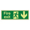 300mmx100mm Photoluminescent Fire Exit Arrow Down Sign