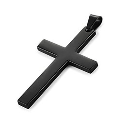 Cross Pendant, Stainless Steel Cross Pendant with 55 cm Chain for Men, Women, Silver, Black, Gold (Silver), Stainless Steel, Black 5 cm x 3 cm